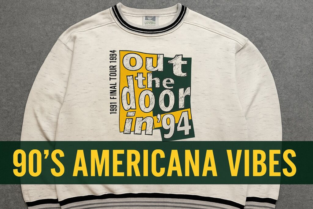 90年代アメリカ製スウェット「LOVING」ブランド。プリント“Out the Door in ’94”が印象的なMADE IN U.S.A.アイテム。