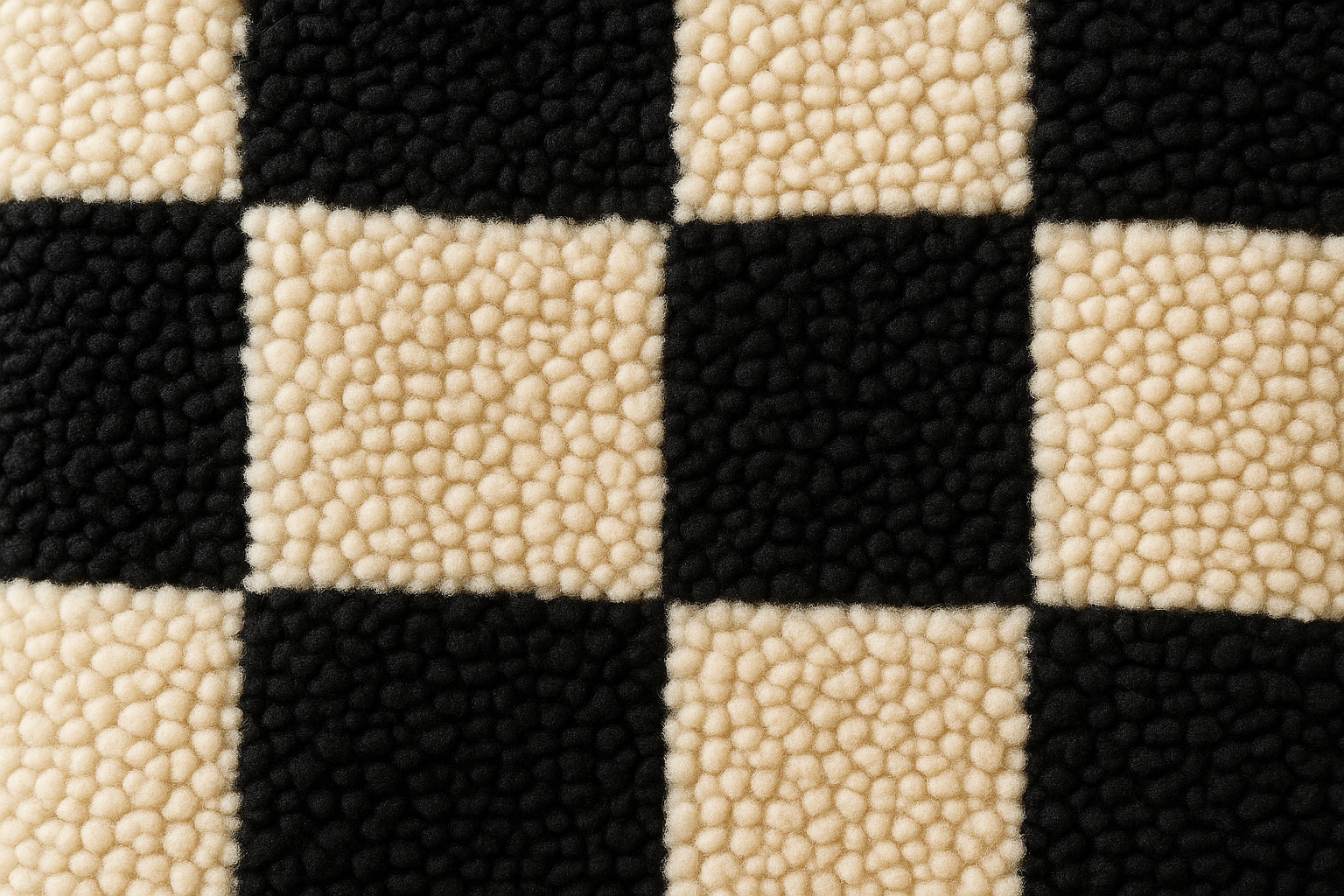 VANSのチェッカー柄ボアフリースの質感アップ。黒×アイボリーの起毛素材。