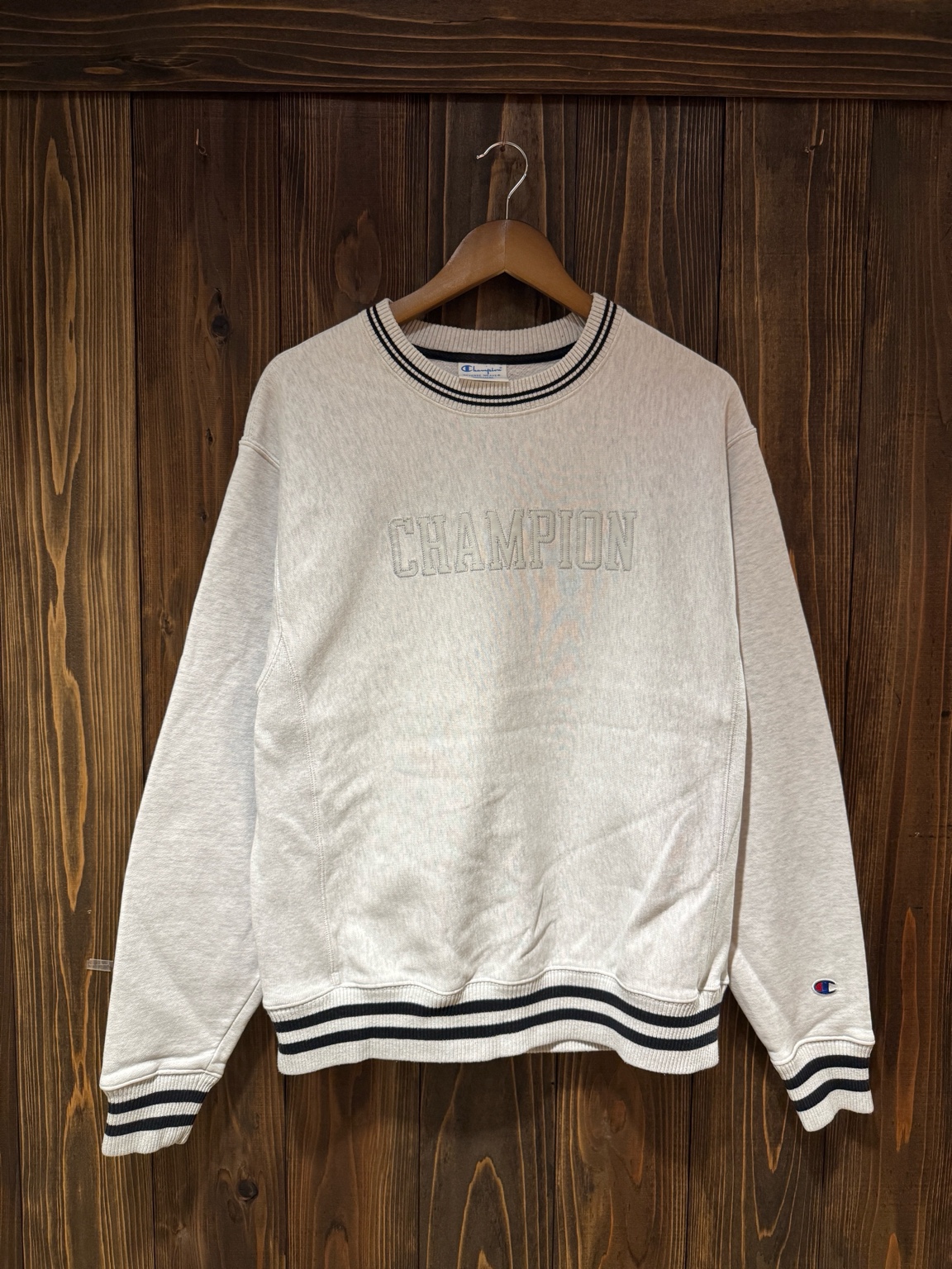 Champion Reverse Weave インドネシア製 グレー トリムライン（フロント）