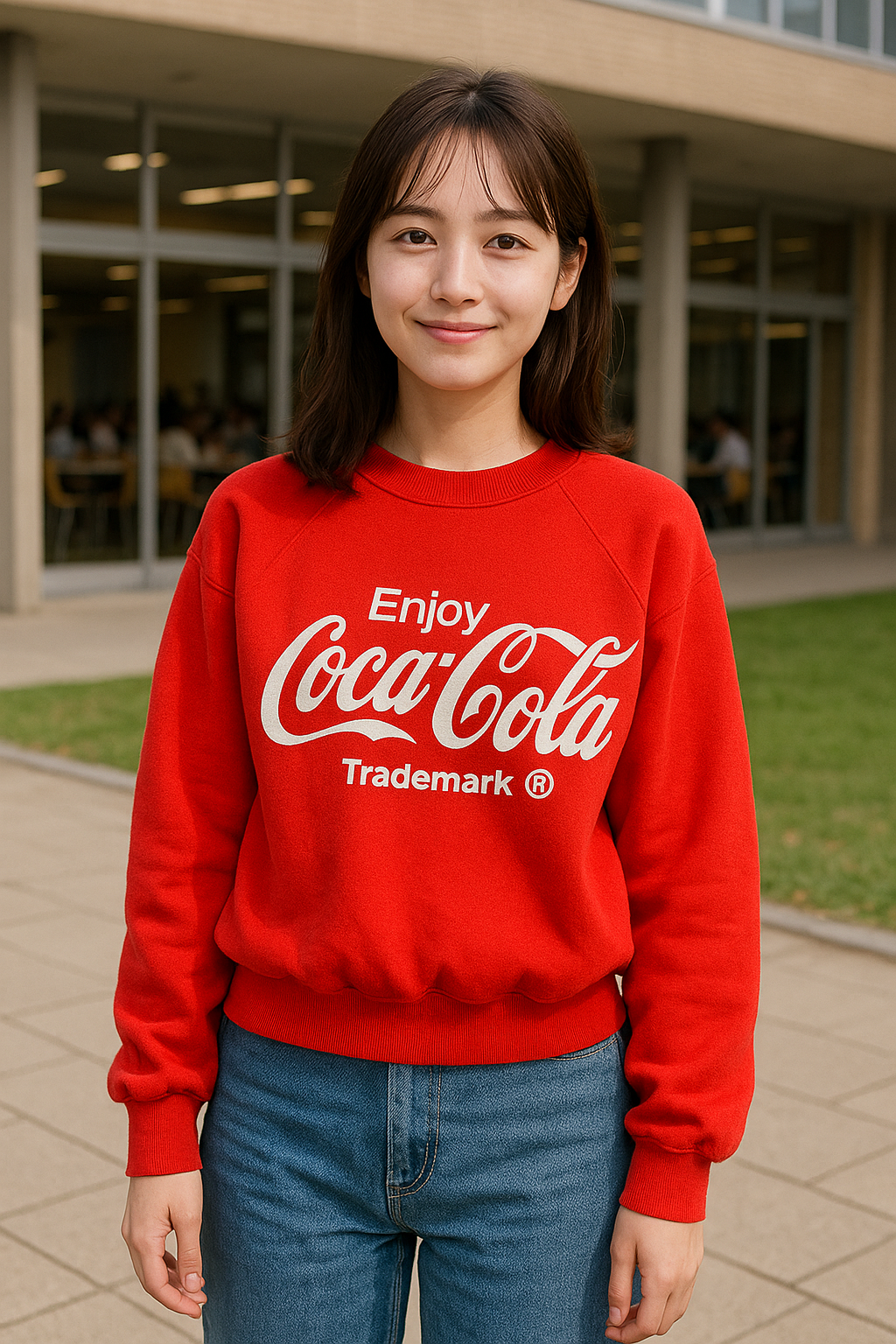 冬コーデの差し色になるコカコーラ赤スウェットのイメージカット ハンガー掛けで見せたコカコーラ赤スウェットのスタイリングイメージ