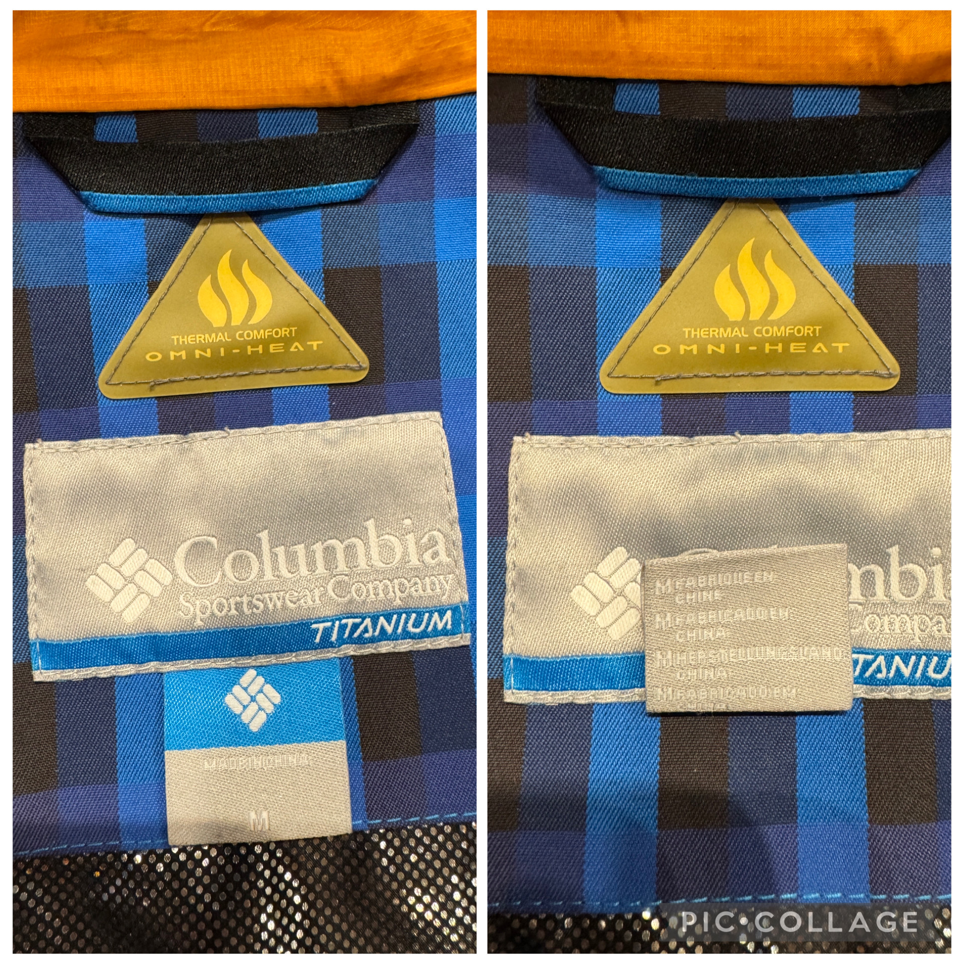 Columbia Sportswear Company TitaniumとOMNI-HEATロゴの首元ラベル