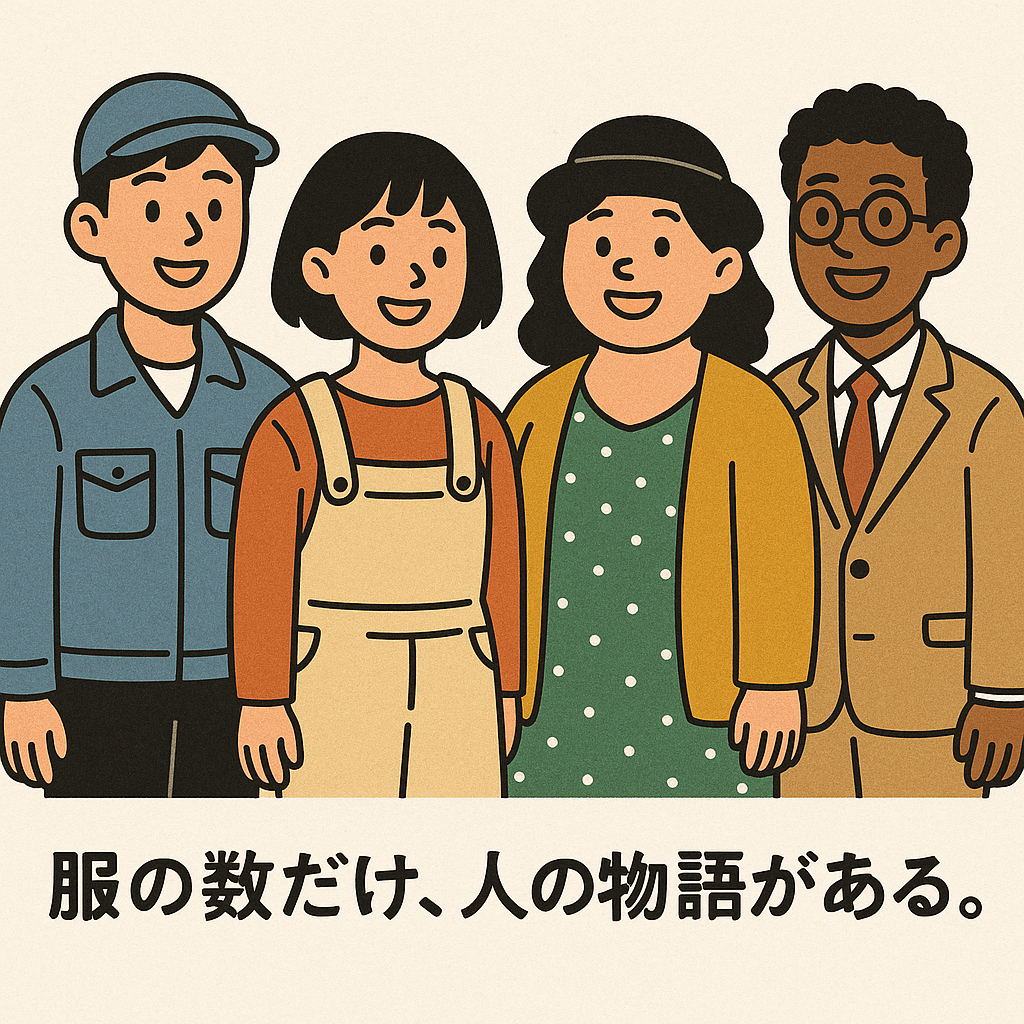 さまざまな服装の人たちが笑顔で並んでいるイメージ