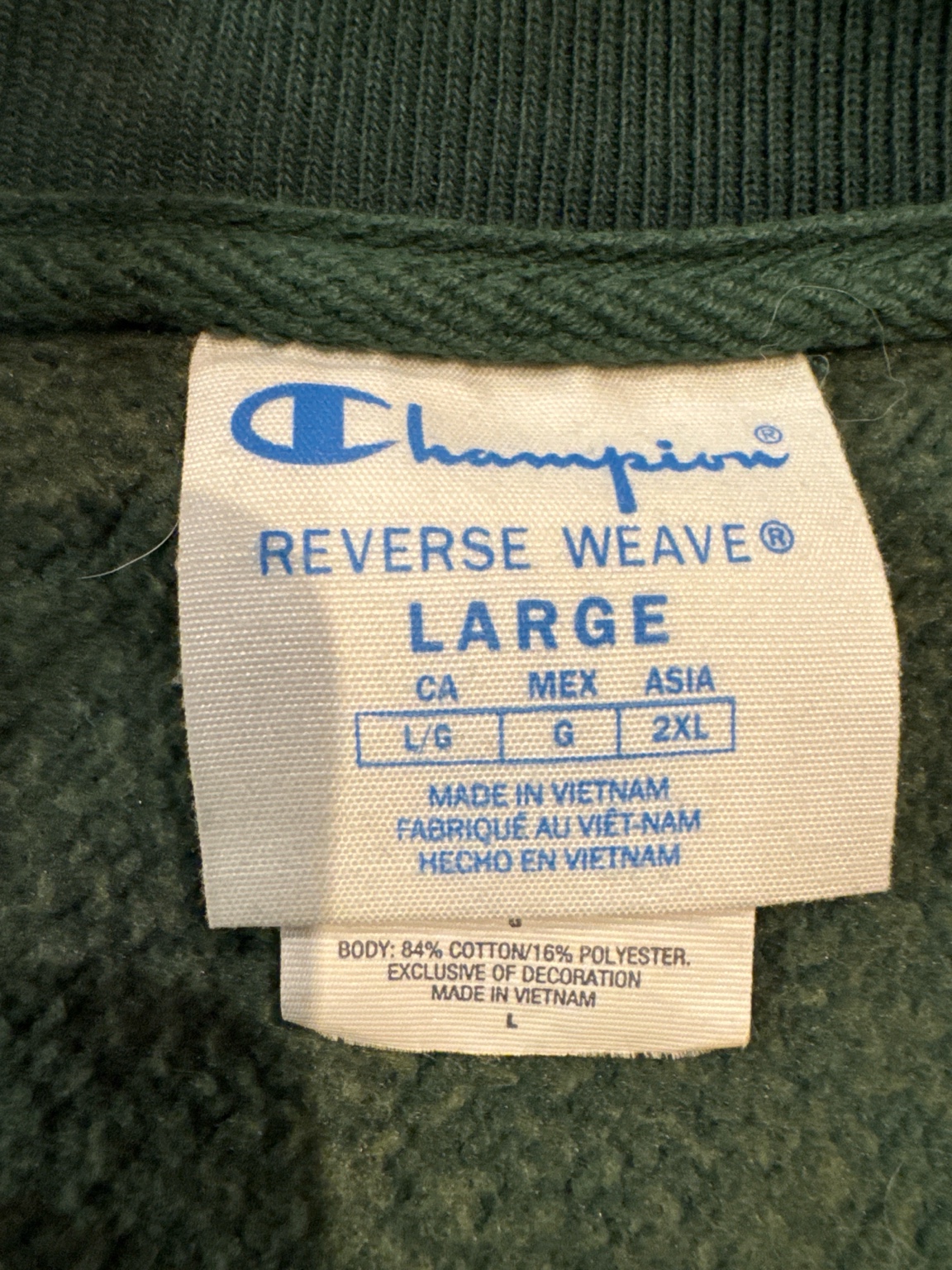 Champion Reverse Weave ベトナム製タグ