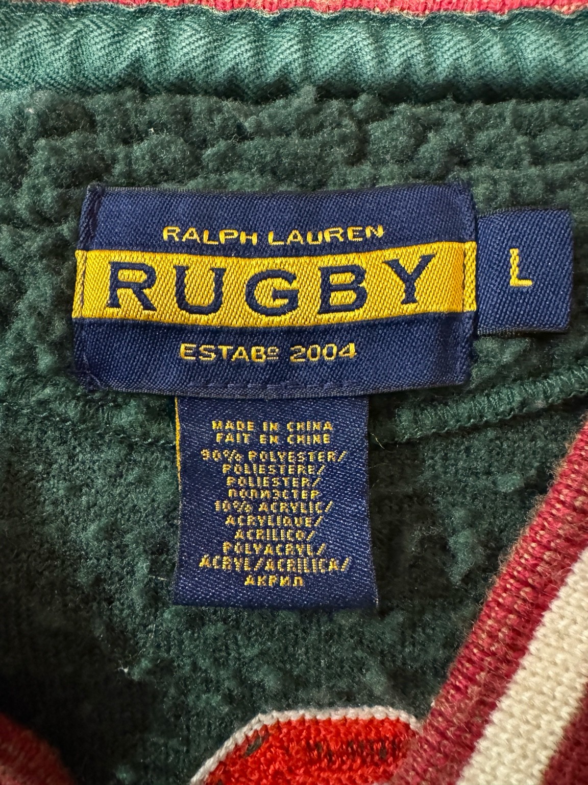 Ralph Lauren RUGBYのネックタグ（ESTAB 2004表記入り）。