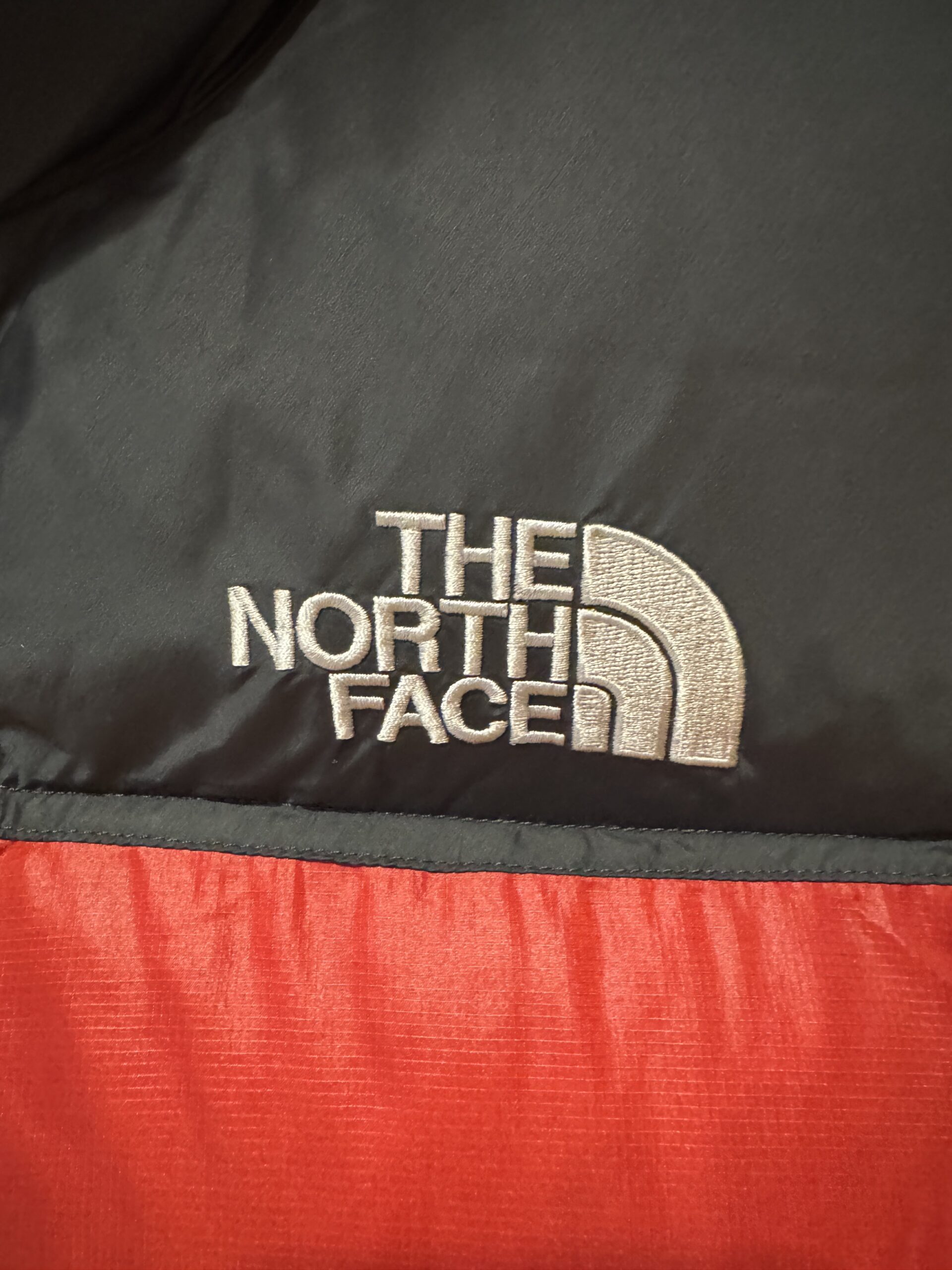 THE NORTH FACEロゴ刺繍のクローズアップ