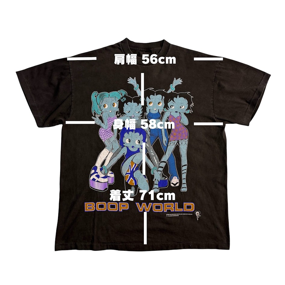 1998年 Betty Boop Tシャツの肩幅、身幅、着丈の実寸