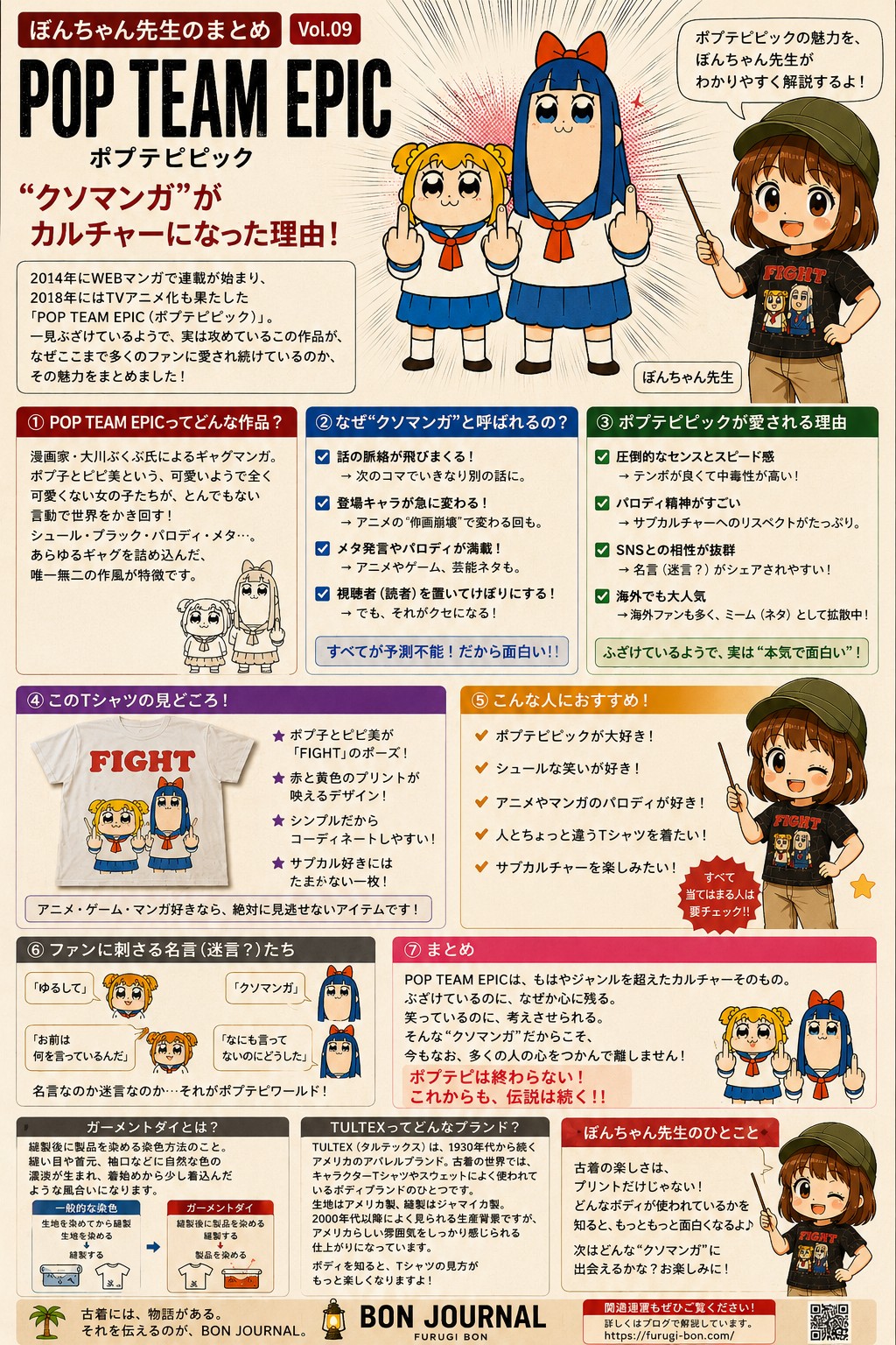 ぼんちゃん先生のまとめ Vol.09 POP TEAM EPIC（ポプテピピック）FIGHT Tシャツ解説